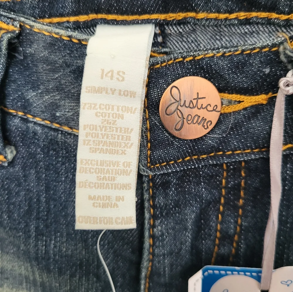 Justice Premier Jeans Girls 14 Slim 14S Dark Wash Super Skinny Denim Jeans Patch